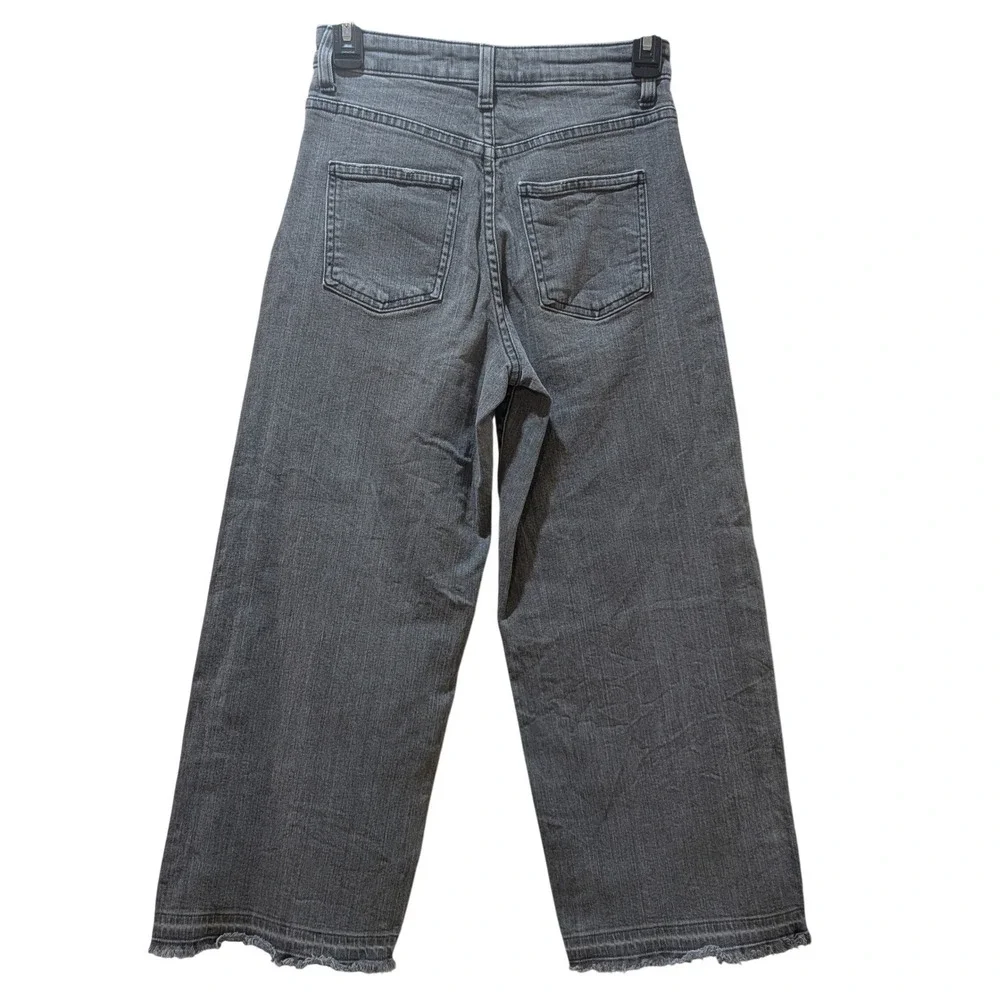 Uniqlo Jeans Womens Sz 23 Gray High Rise Wide Straight Raw Hem Denim Boho Grunge